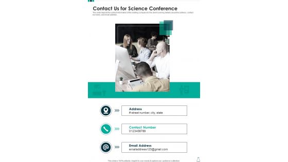 Contact Us For Science Conference One Pager Sample Example Document