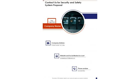Contact Us For Security And Safety System Proposal One Pager Sample Example Document