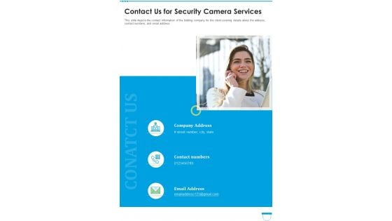 Contact Us For Security Camera Services One Pager Sample Example Document