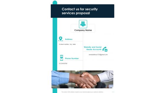 Contact Us For Security Services Proposal One Pager Sample Example Document