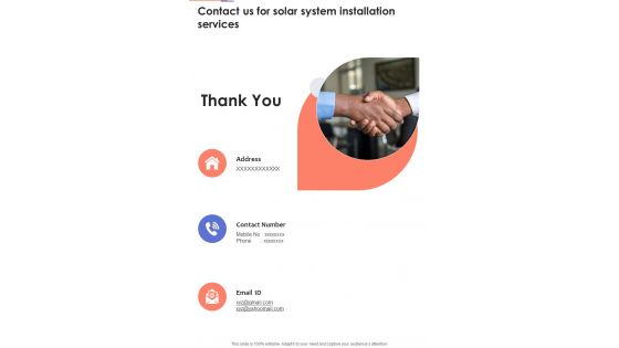 Contact Us For Solar System Installation Services One Pager Sample Example Document