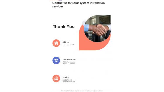 Contact Us For Solar System Installation Services One Pager Sample Example Document Contact Us For Solar System Installation Services One Pager Sample Example Document