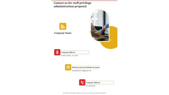 Contact Us For Staff Privilege Administration Proposal One Pager Sample Example Document Contact Us For Staff Privilege Administration Proposal One Pager Sample Example Document