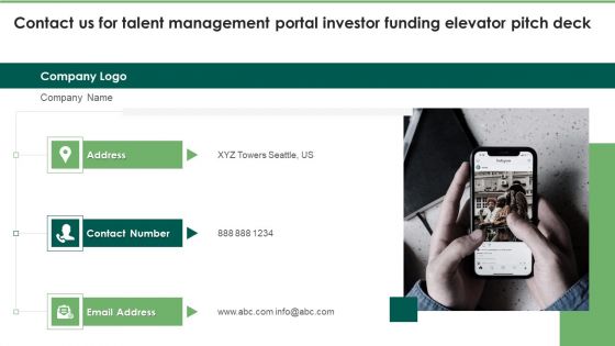 Contact Us For Talent Management Portal Investor Funding Elevator Pitch Deck Designs PDF