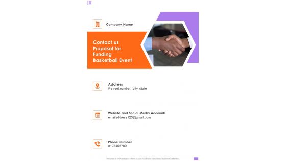 Contact Us Proposal For Funding Basketball Event One Pager Sample Example Document