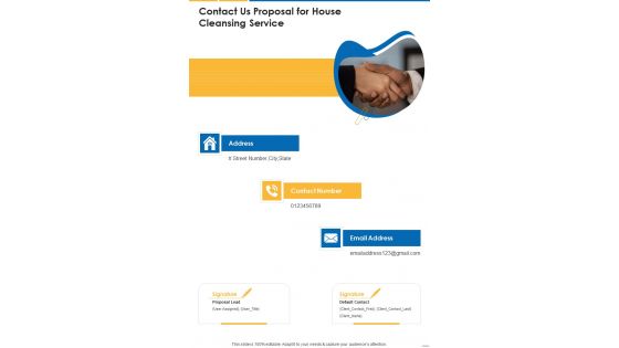 Contact Us Proposal For House Cleansing Service One Pager Sample Example Document