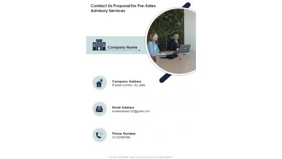 Contact Us Proposal For Pre Sales Advisory Services One Pager Sample Example Document Contact Us Proposal For Pre Sales Advisory Services One Pager Sample Example Document