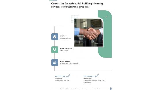 Contact Us Residential Building Cleansing Services Contractor Bid Proposal One Pager Sample Example Document