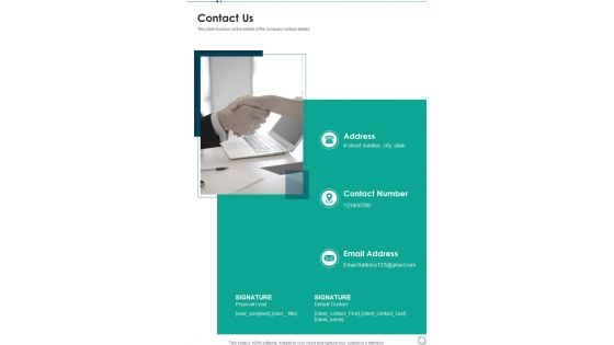 Contact Us Strategic Business Development Plan Proposal One Pager Sample Example Document Contact Us Strategic Business Development Plan Proposal One Pager Sample Example Document