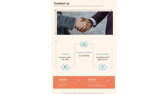 Contact Us Television Commercial Service Proposal One Pager Sample Example Document Contact Us Television Commercial Service Proposal One Pager Sample Example Document