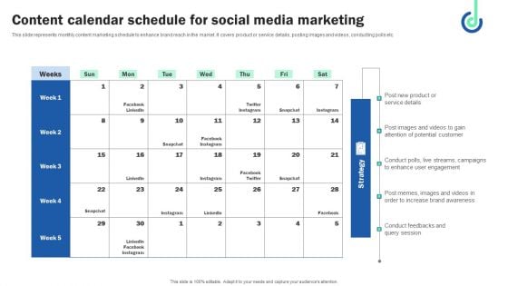 Content Calendar Schedule For Social Media Marketing Demonstration PDF Content Calendar Schedule For Social Media Marketing Demonstration PDF