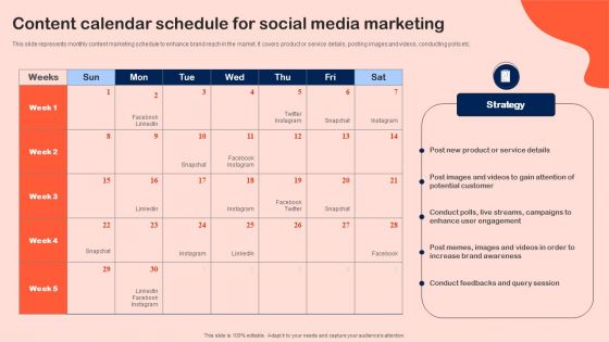 Content Calendar Schedule For Social Media Marketing Sample PDF