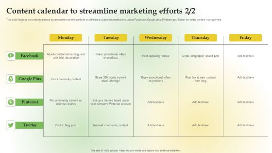 Content Calendar To Streamline Content Marketing Applications For Nurturing Leads Designs PDF