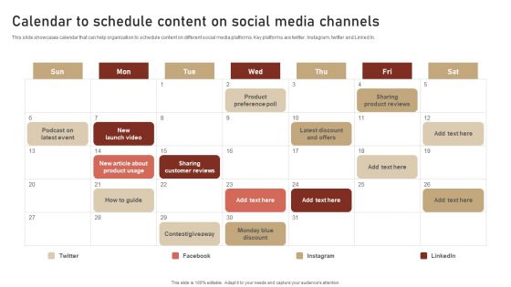 Content Delivery And Promotion Calendar To Schedule Content On Social Media Channels Download PDF