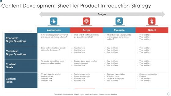 Content Development Sheet For Product Introduction Strategy Structure PDF