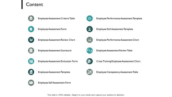 Content Employee Assessment Review Table Ppt PowerPoint Presentation Diagram Images