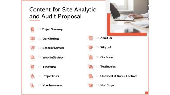 Content For Site Analytic And Audit Proposal Ppt Ideas Pictures PDF