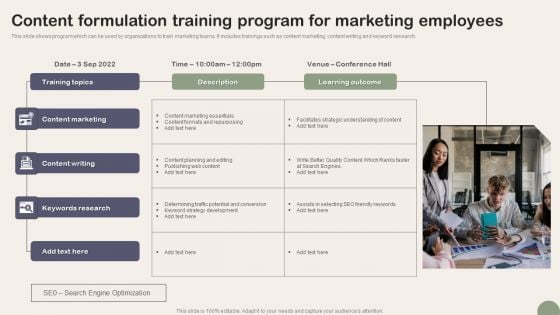Content Formulation Training Program For Marketing Employees Brochure PDF Content Formulation Training Program For Marketing Employees Brochure PDF