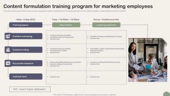 Content Formulation Training Program For Marketing Employees Brochure PDF