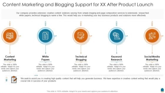 Content Marketing And Blogging Support For XX After Product Launch Themes PDF