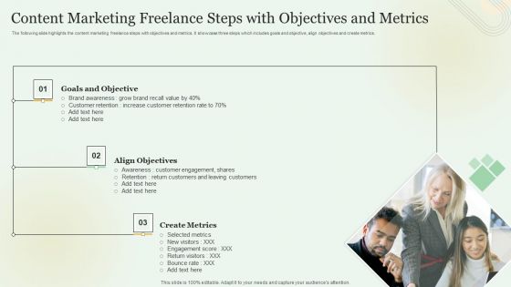 Content Marketing Freelance Steps With Objectives And Metrics Microsoft PDF