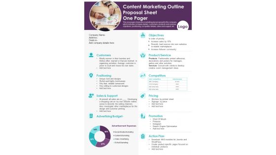 Content Marketing Outline Proposal Sheet PDF Document PPT Template