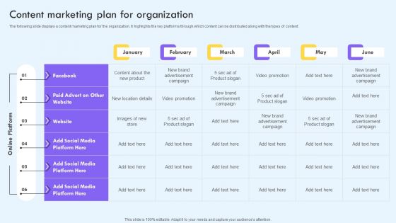 Content Marketing Plan For Organization Ppt PowerPoint Presentation File Inspiration PDF