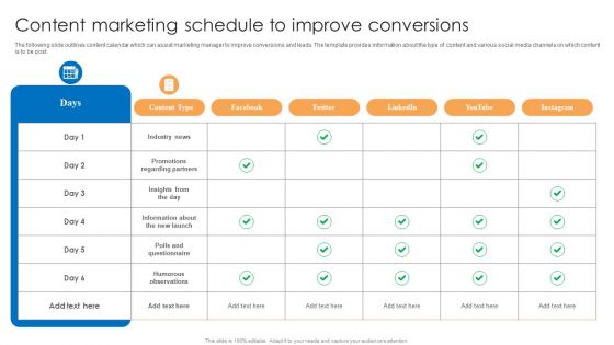 Content Marketing Schedule To Improve Conversions Sample PDF