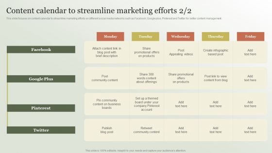 Content Marketing Strategy Content Calendar To Streamline Marketing Efforts Download PDF