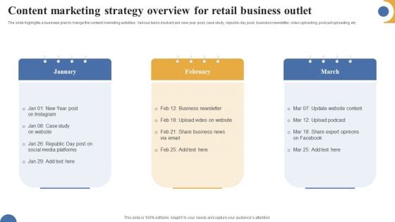 Content Marketing Strategy Overview For Retail Business Outlet Template PDF Content Marketing Strategy Overview For Retail Business Outlet Template PDF