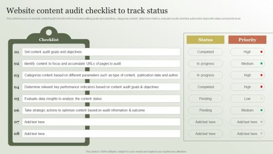 Content Marketing Strategy Website Content Audit Checklist To Track Status Slides PDF Content Marketing Strategy Website Content Audit Checklist To Track Status Slides PDF