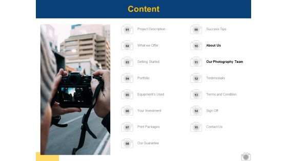 Content Our Photography Team Ppt PowerPoint Presentation Summary Slide Portrait