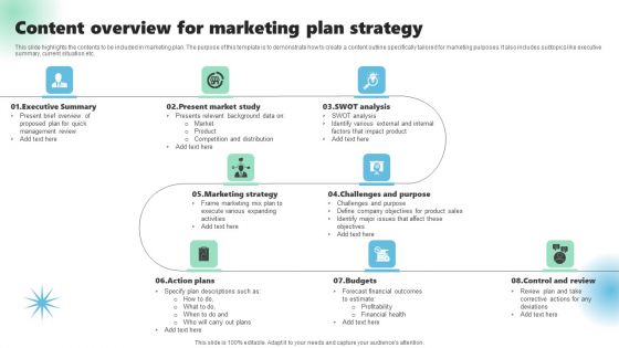 Content Overview For Marketing Plan Strategy Sample PDF