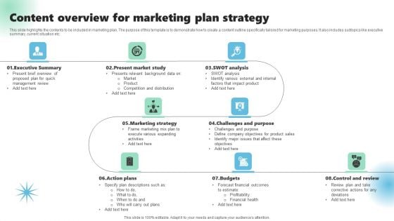 Content Overview For Marketing Plan Strategy Sample PDF Content Overview For Marketing Plan Strategy Sample PDF