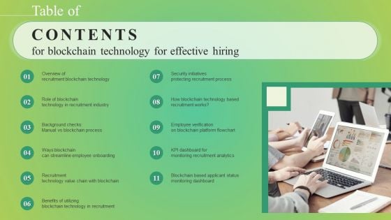 Contents For Blockchain Technology For Effective Hiring Designs PDF