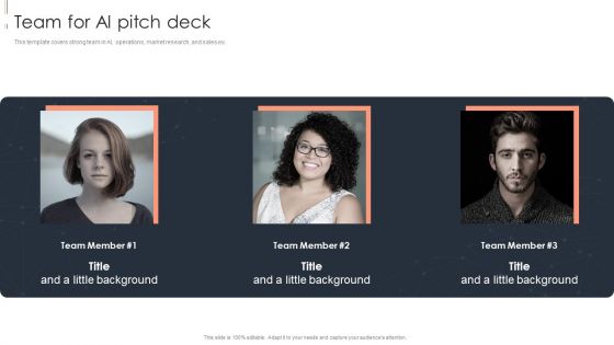 Contents Machine Learning Solution Pitch Deck Team For AI Pitch Deck Icons PDF