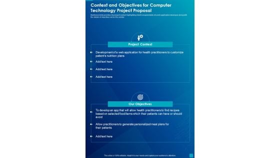 Context And Objectives For Computer Technology Project Proposal One Pager Sample Example Document Context And Objectives For Computer Technology Project Proposal One Pager Sample Example Document