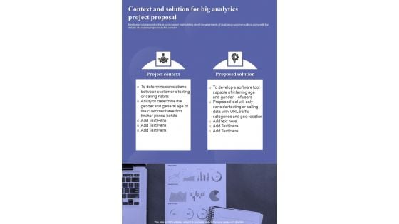 Context And Solution For Big Analytics Project Proposal One Pager Sample Example Document