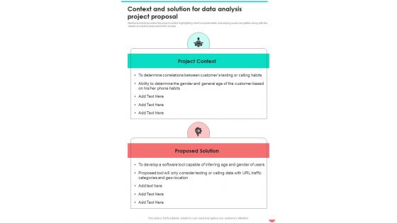 Context And Solution For Data Analysis Project Proposal One Pager Sample Example Document