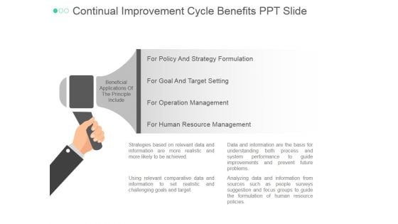 Continual Improvement Cycle Benefits Ppt PowerPoint Presentation Slide