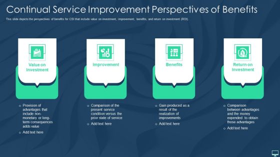 Continual Service Improvement Perspectives Of Benefits Ppt Styles Maker PDF Continual Service Improvement Perspectives Of Benefits Ppt Styles Maker PDF
