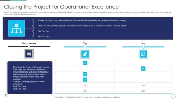 Continuous Enhancement Strategy Closing The Project For Operational Excellence Demonstration PDF