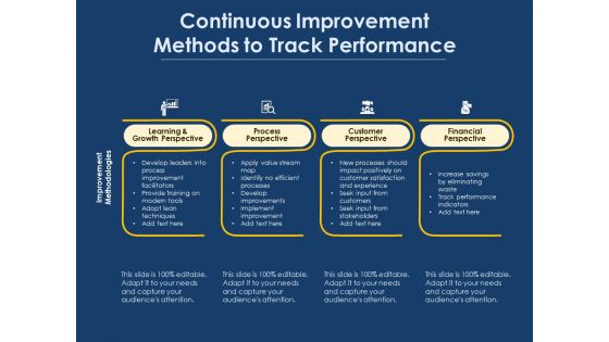 Continuous Improvement Methods To Track Performance Ppt PowerPoint Presentation Infographic Template Backgrounds PDF