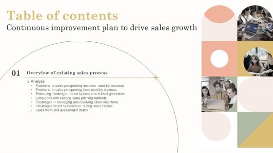 Continuous Improvement Plan To Drive Sales Growth Table Of Contents Professional PDF