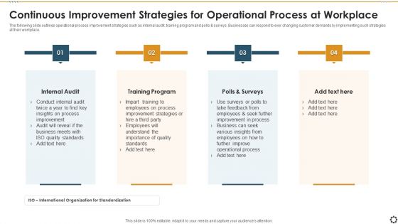 Continuous Improvement Strategies For Operational Process At Workplace Slides PDF Continuous Improvement Strategies For Operational Process At Workplace Slides PDF