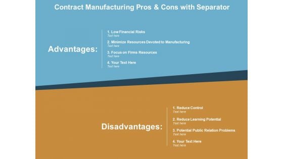 Contract Manufacturing Pros And Cons With Separator Ppt PowerPoint Presentation Pictures Slides