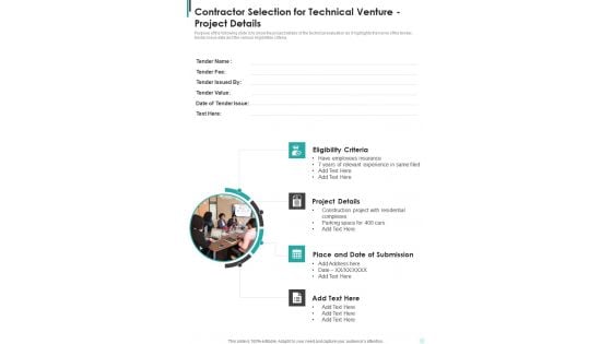 Contractor Selection For Technical Venture Project Details One Pager Sample Example Document Contractor Selection For Technical Venture Project Details One Pager Sample Example Document