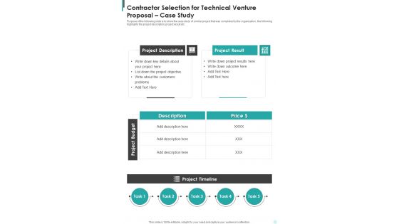 Contractor Selection For Technical Venture Proposal Case Study One Pager Sample Example Document Contractor Selection For Technical Venture Proposal Case Study One Pager Sample Example Document