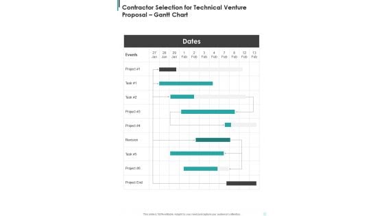 Contractor Selection For Technical Venture Proposal Gantt Chart One Pager Sample Example Document