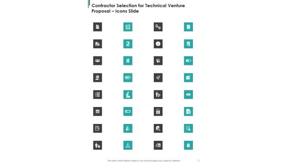 Contractor Selection For Technical Venture Proposal Icons Slide One Pager Sample Example Document Contractor Selection For Technical Venture Proposal Icons Slide One Pager Sample Example Document